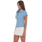 Plaid Button-Up Ruffle Top in Blue