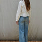Woven Cotton Collar V-Neck Long Sleeve Blouse
