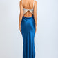 Blue Satin Maxi Dress