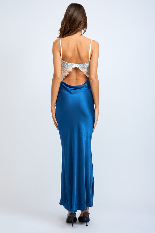 Blue Satin Maxi Dress