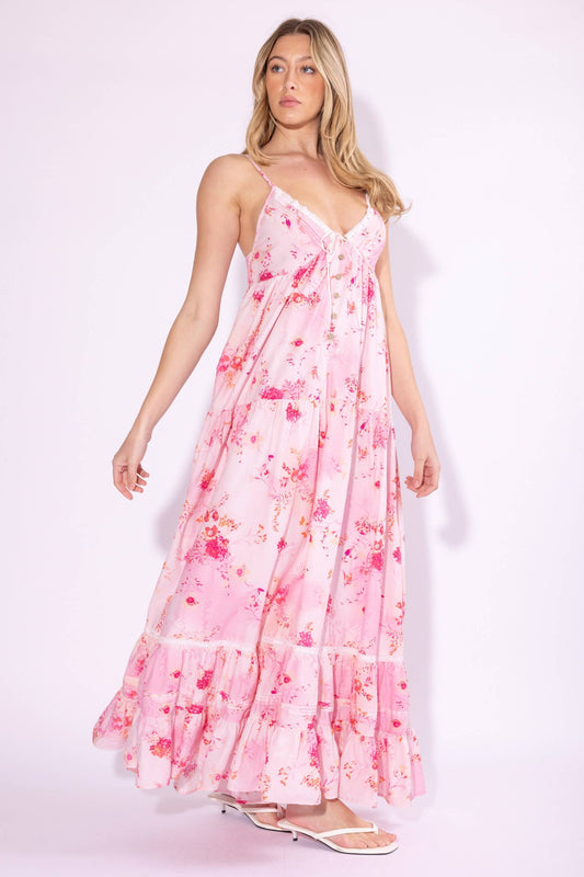 Pink Flower Maxi Dress