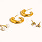 Carine 18K Gold Non-Tarnish Hoops, Pearl, CZ Earring