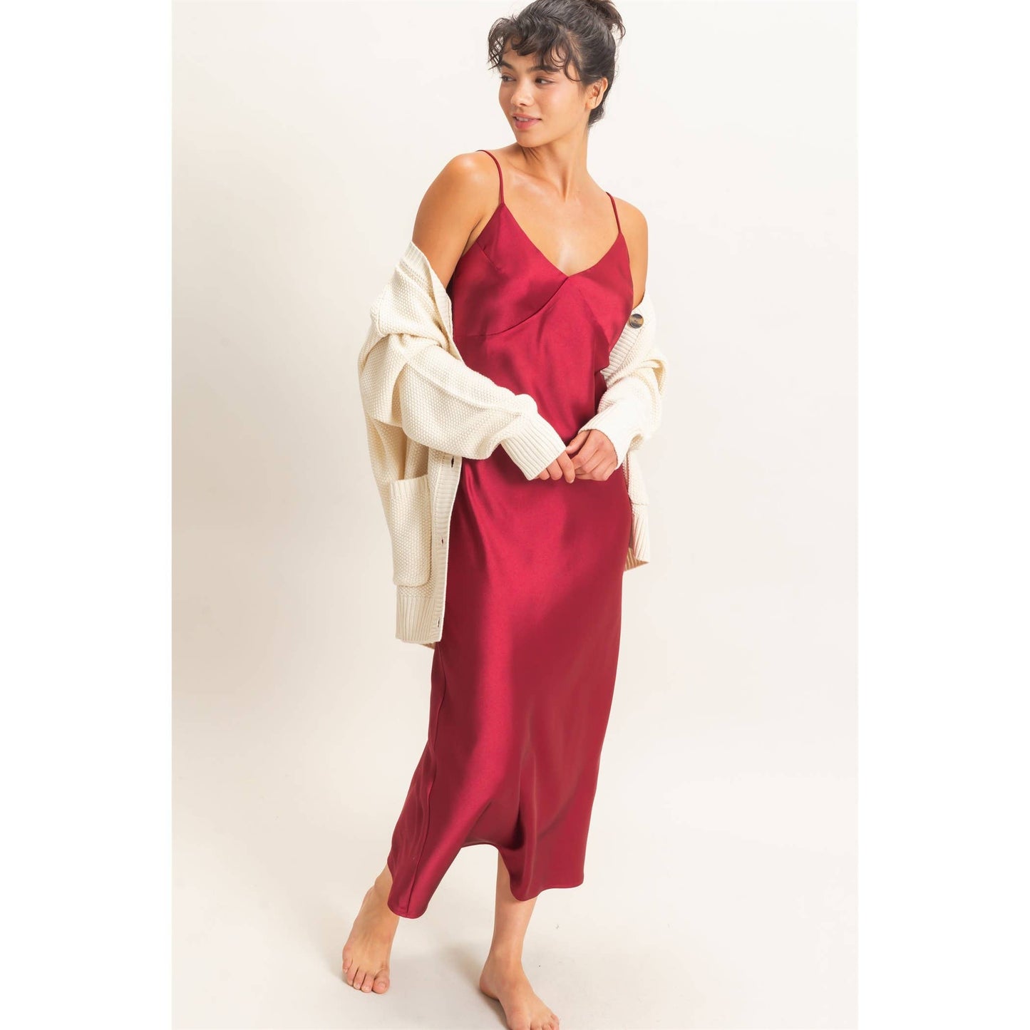 Satin V-Neck Slip Dress