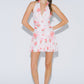 Floral Print Ruched Drop Waist Halter Mini Dress