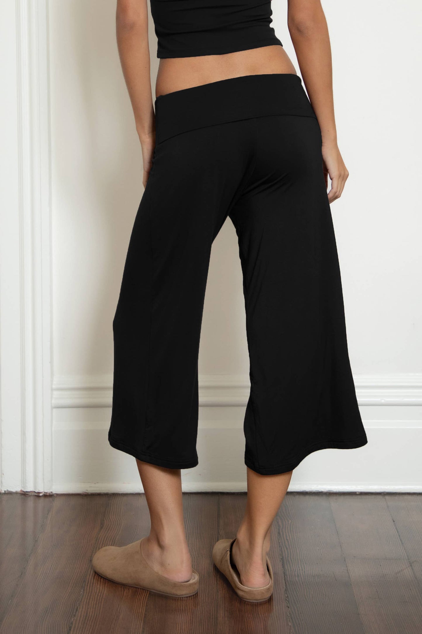 Fold Over Low Rise Wide Leg Leggings