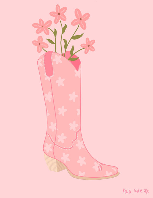 Pink Cowgirl Boot Vase Print