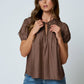 EMBROIDERED LACE TRIM PINTUCK DETAIL TOP
