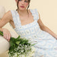 Blue Floral Square Neckline Dress