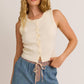 Sleeveless Round Neck Button Down Ripped Sweater Top