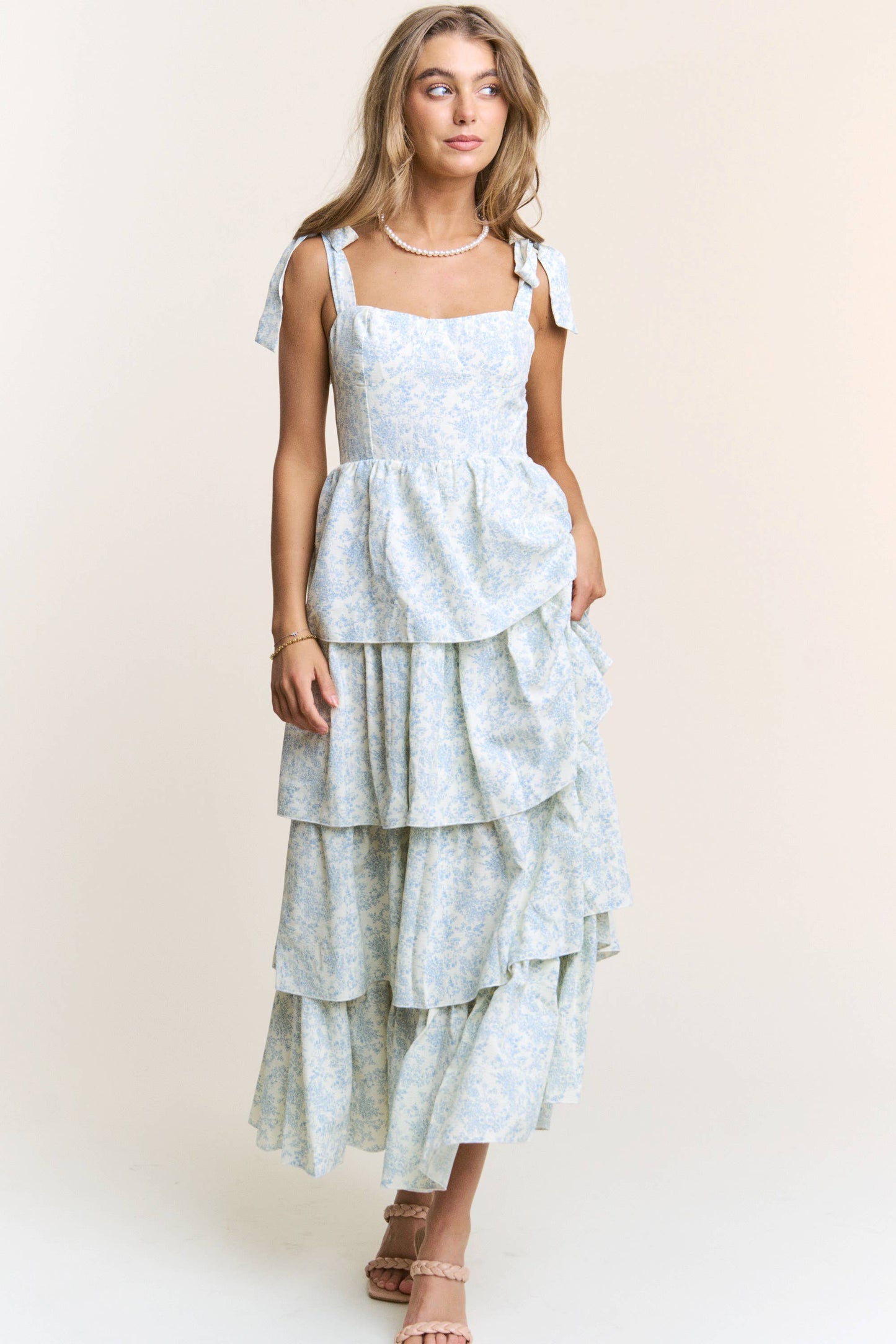 Floral Print Tiered Midi Dress