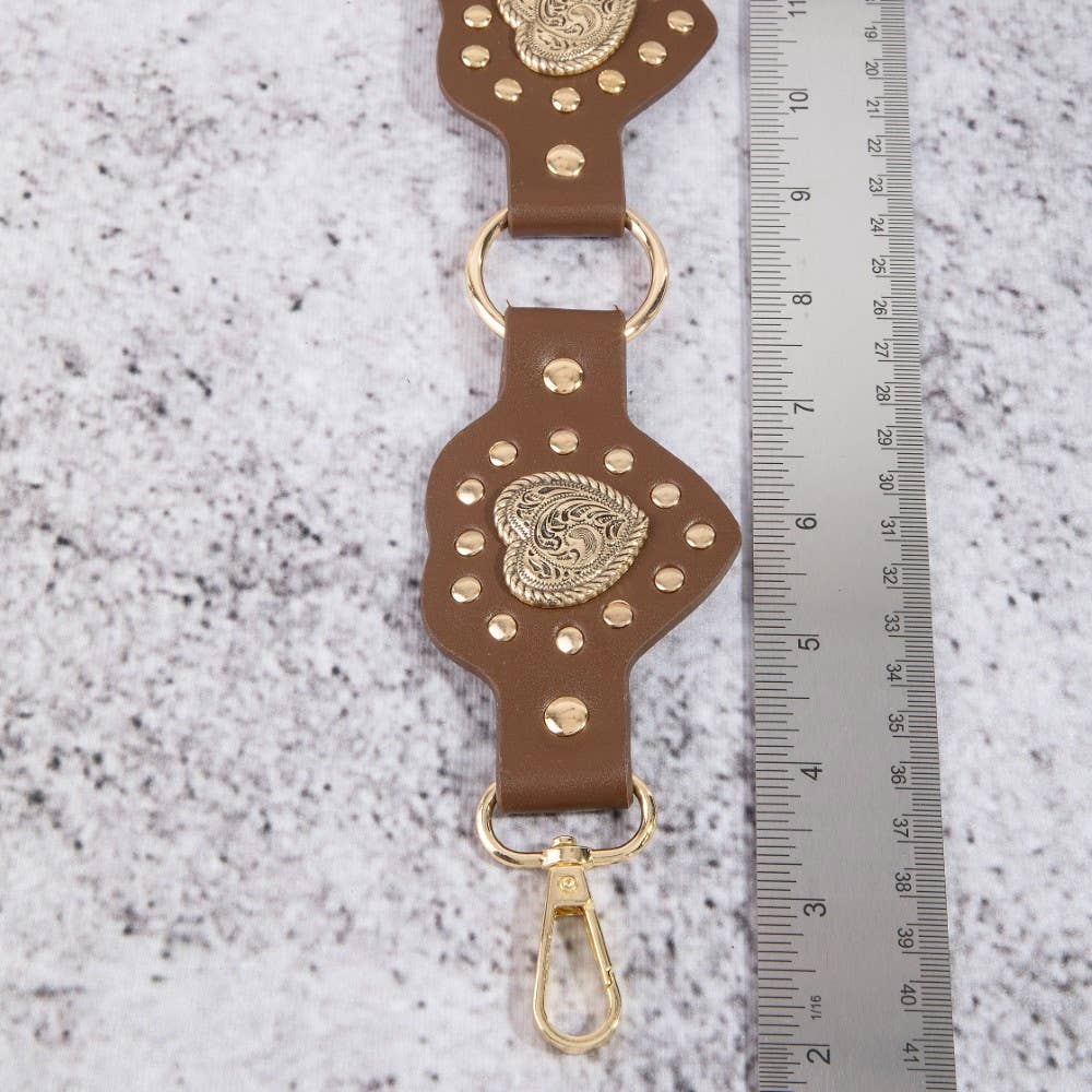 Filigree Heart Faux Leather Panels Chain Belt