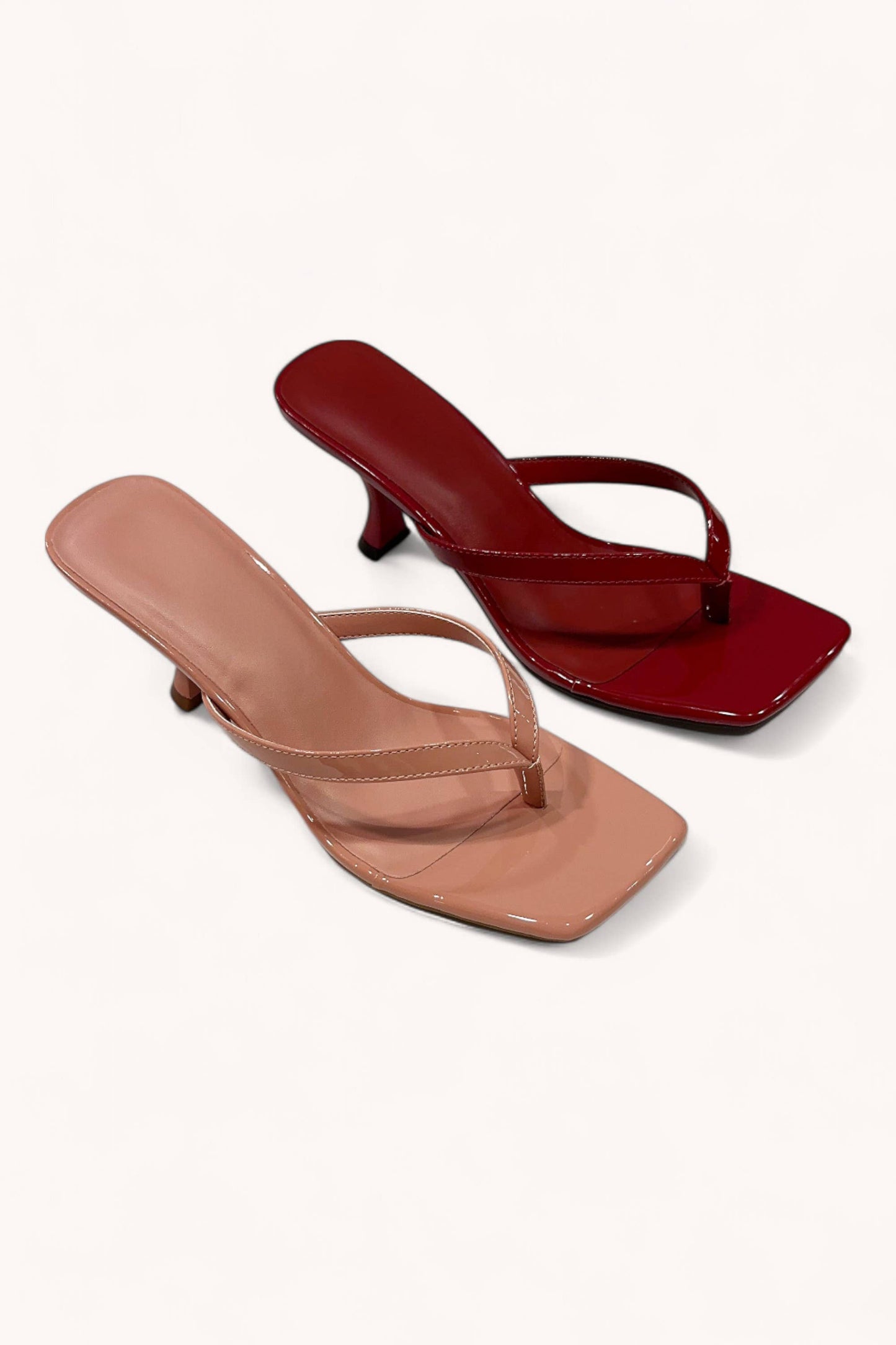 Square Toe Thong Strap Kitten Heel