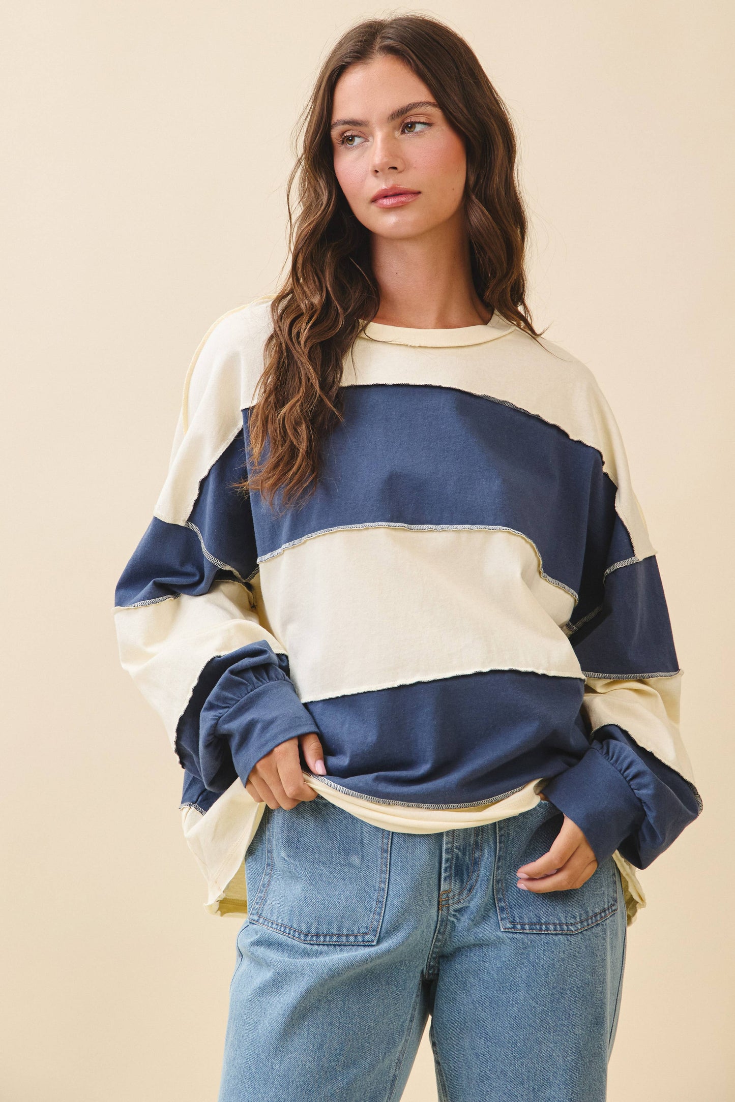 Contrast Panel Long Sleeve Slouchy