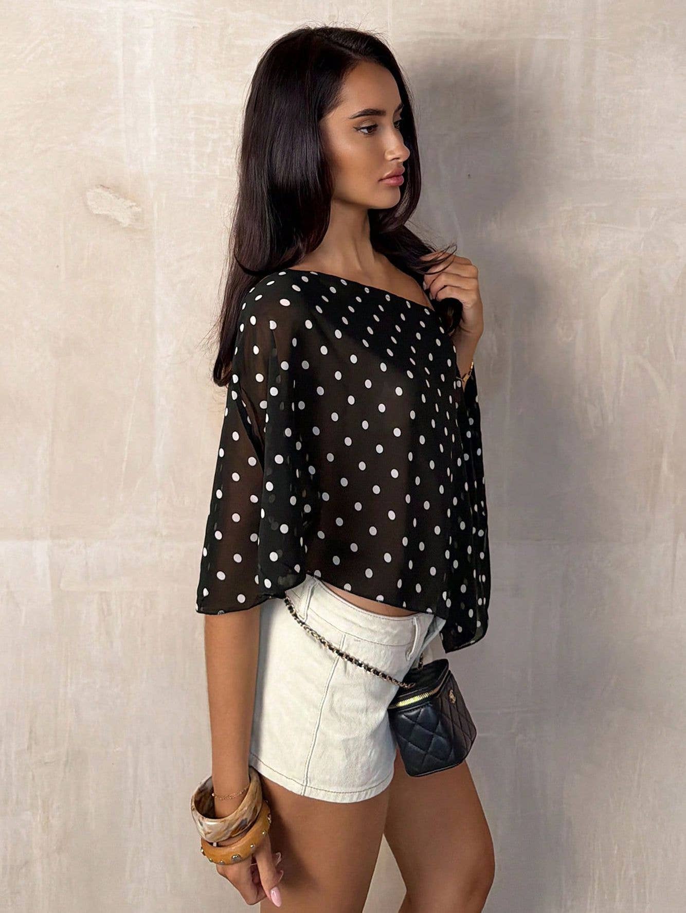 Polka Dot One Shoulder Top