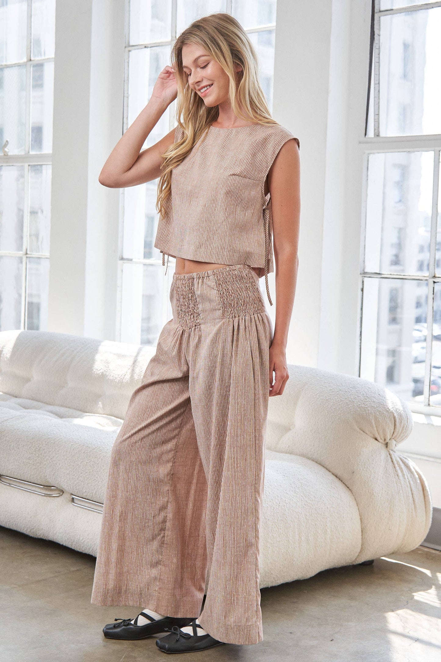 Striped Wide Leg Smocked Pants