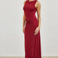 Gold Accent Ruched Slinky Maxi Dress