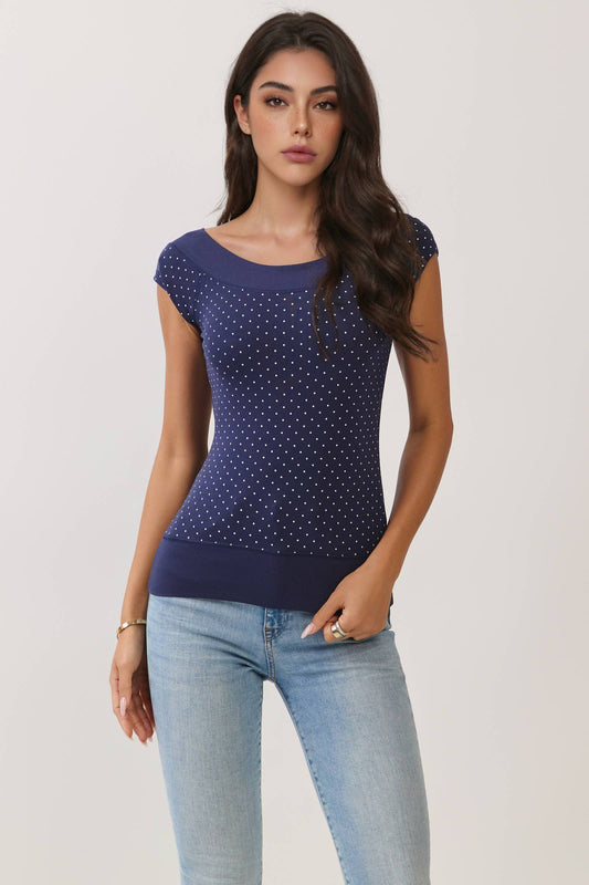 Polka Dot Boat neck Top