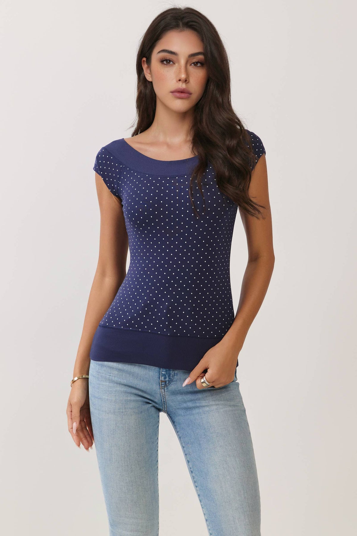 Polka Dot Boat neck Top