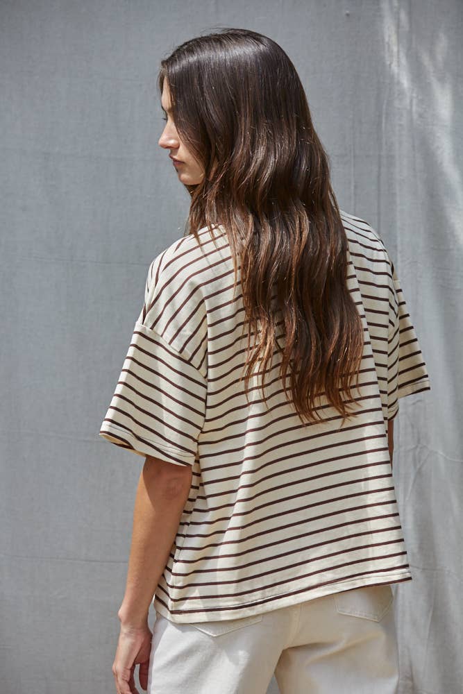 Cotton Striped Short Sleeve Crew Neck Top