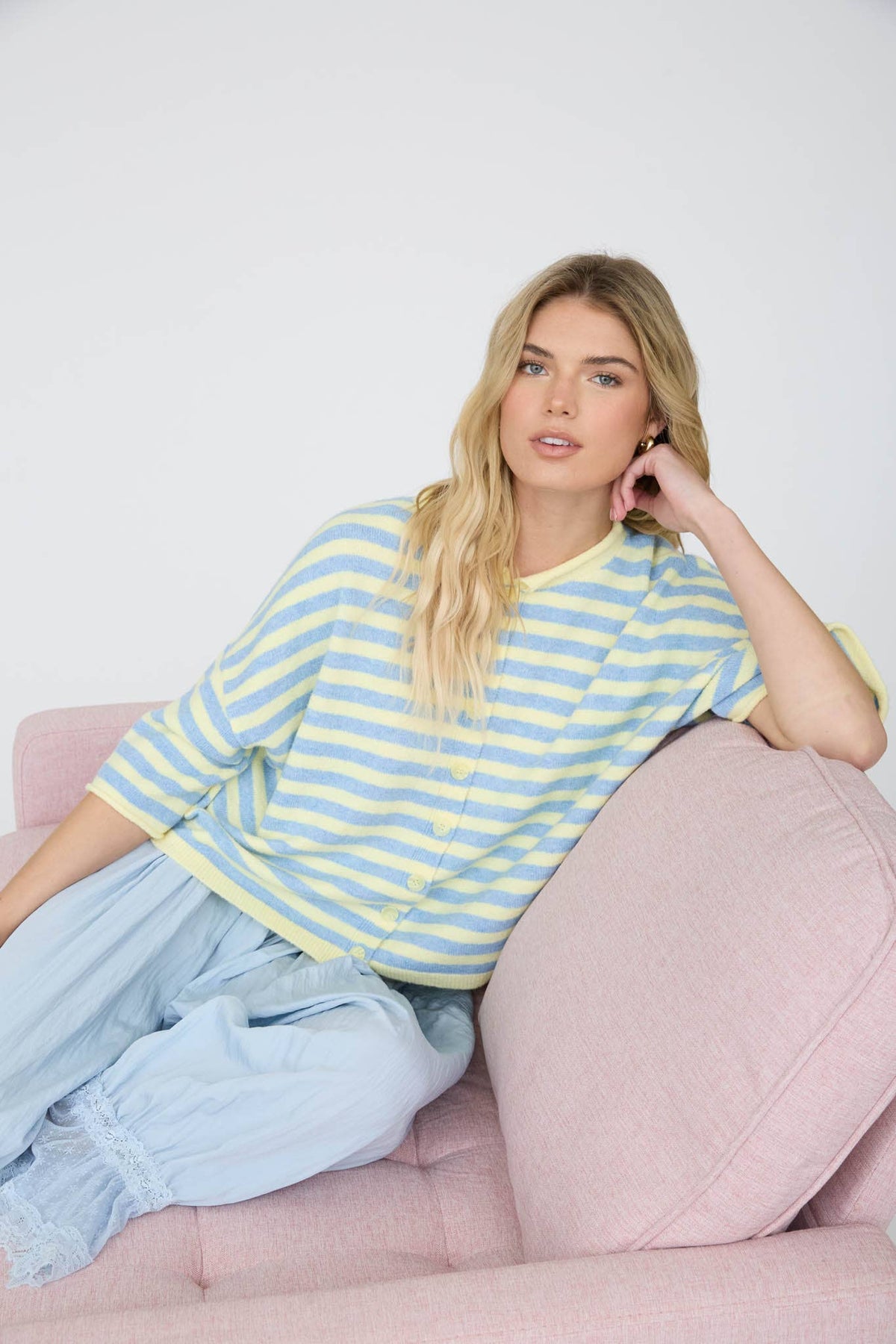 Leah Striped Short Sleeve Cardigan