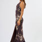 Brown Halter Neck Maxi with Slit Dress