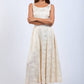 Satin Foral U-Shape Boat Neck Flare Midi Dress