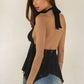 Deep V-Neck Babydoll Asymmetrical Lace Halter Top