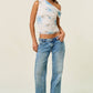 Blue Floral Mesh Top