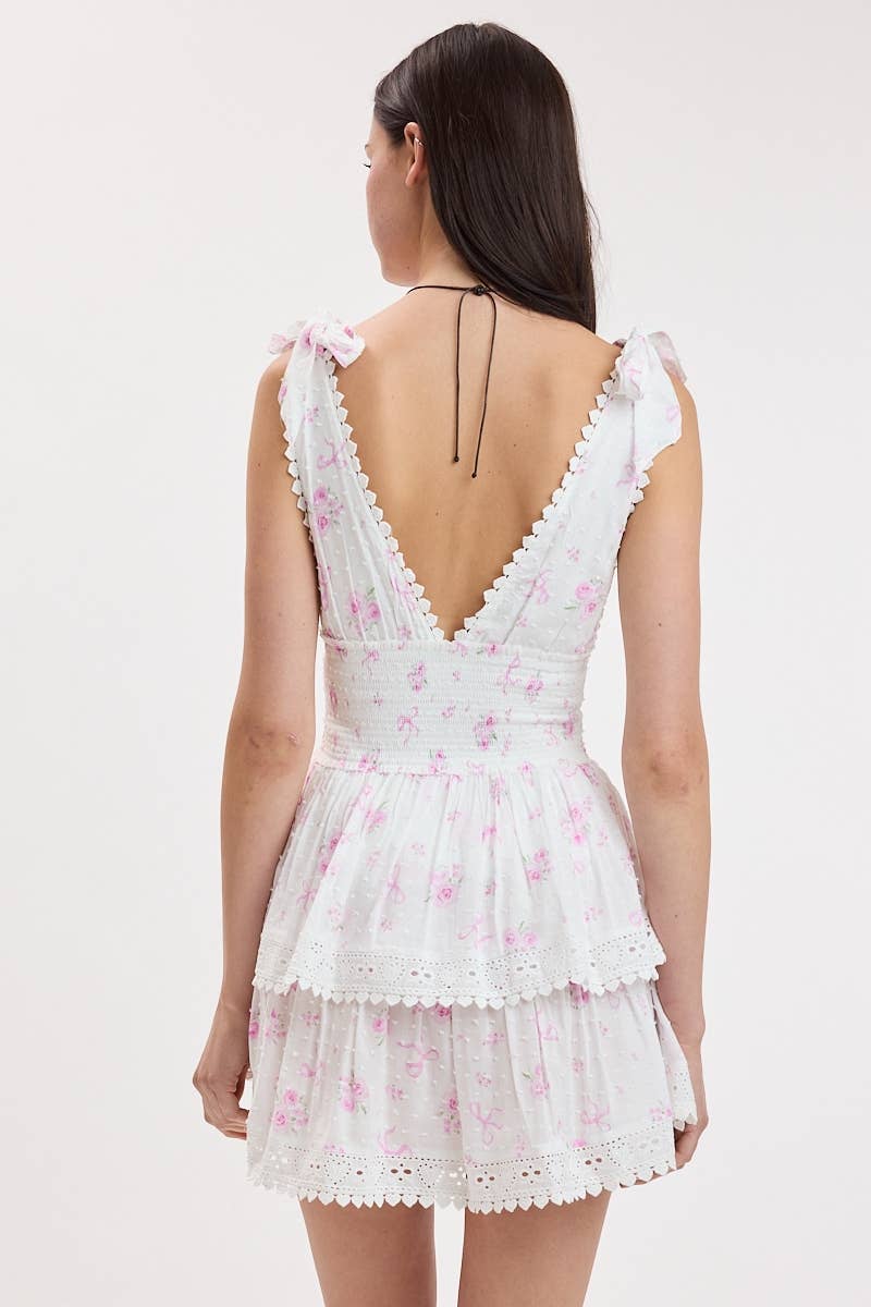 FLORAL TIE STRAP LAYERED LACE MINI DRESS