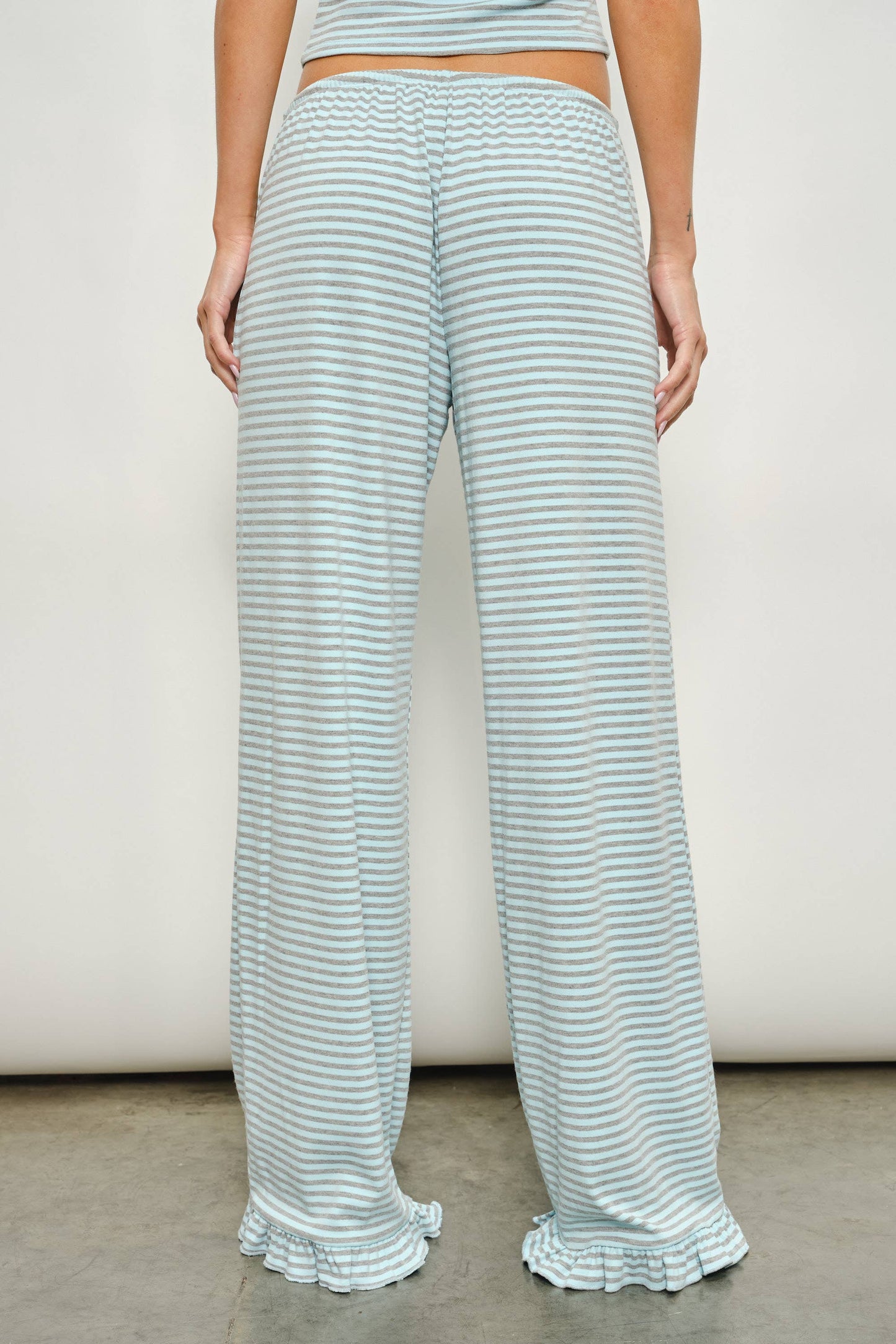 DEVIN STRIPED LOUNGE PANTS WITH RUFFLE