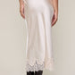 Satin Mono Tone Elastic Waist Lace Midi Skirt