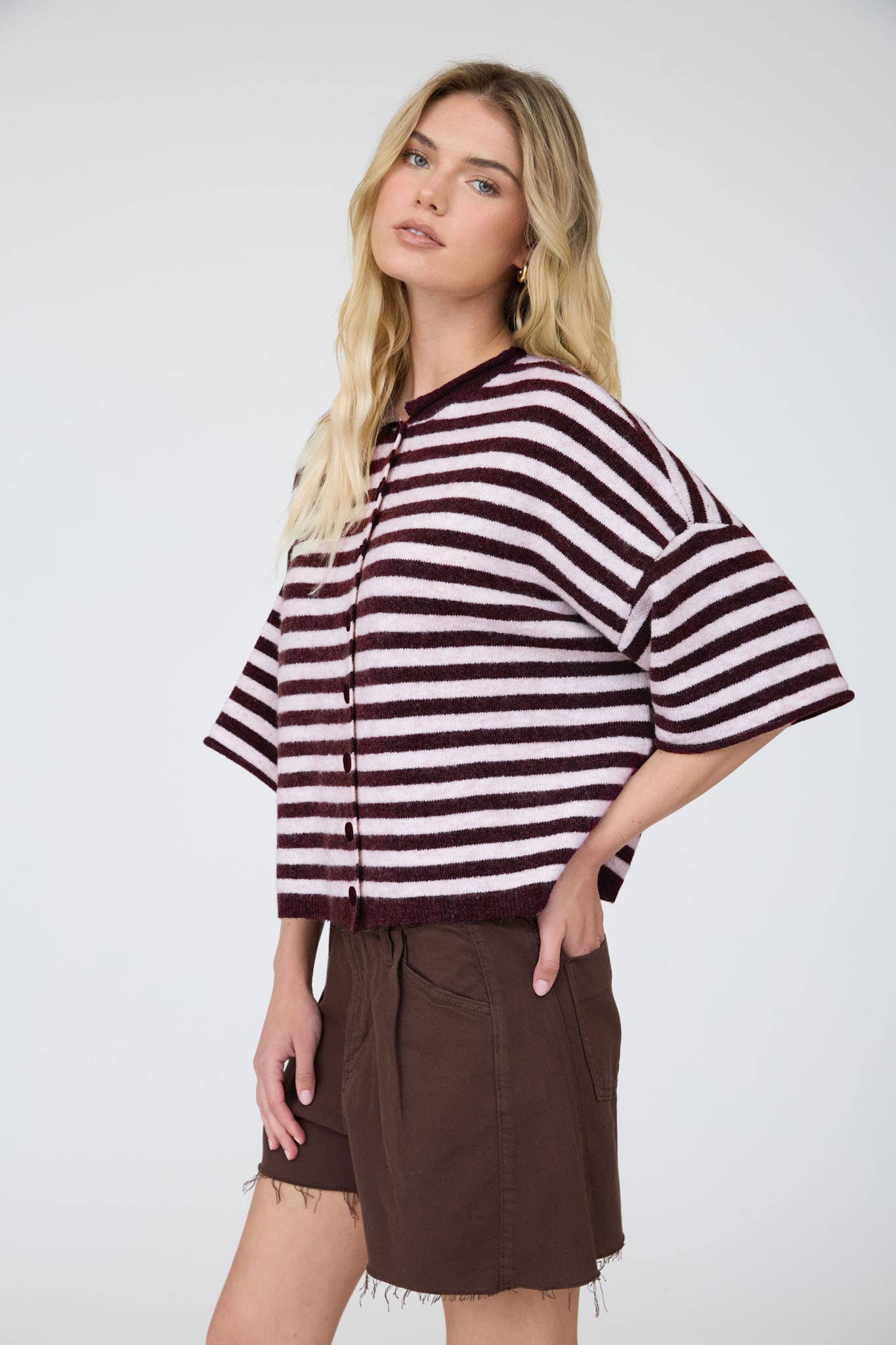 Leah Striped Short Sleeve Cardigan