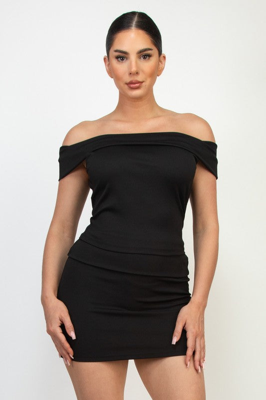 Folded Off-Shoulder Black Top