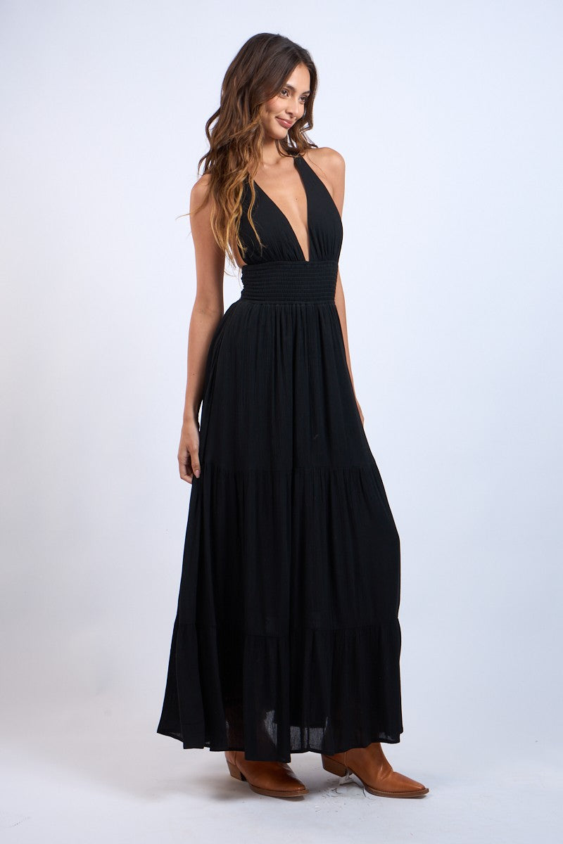 Halter Plunging V-Neck Maxi Dress