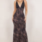 Animal Print Lace Contract Open Back Maxi Dress