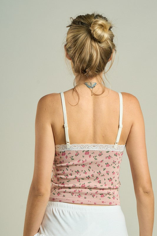Peach Floral Lace Tank