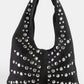 Grommet Studded Suede Shoulder Bag