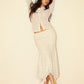 Dainty Floral Mesh Lace Asymmetric Hem Midi Skirt