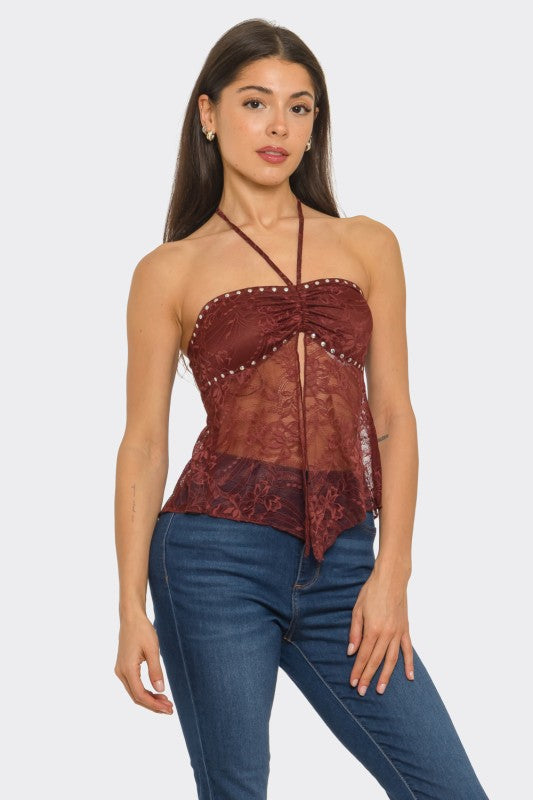 Cinnamon Lace Halter Top