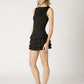 Black Slick Straight  Ruffle Dress