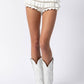 White Eyelet Ruffle Mini Shorts