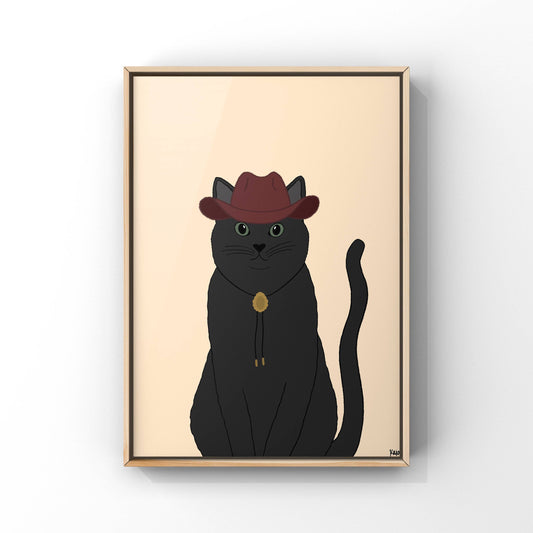 Black Cat Cowboy Art Print