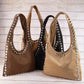 Grommet Border Studded Suede Shoulder Bag