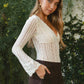 Scalloped V-Neck Long Sleeves Sheer Lace Top