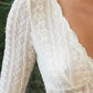 Scalloped V-Neck Long Sleeves Sheer Lace Top