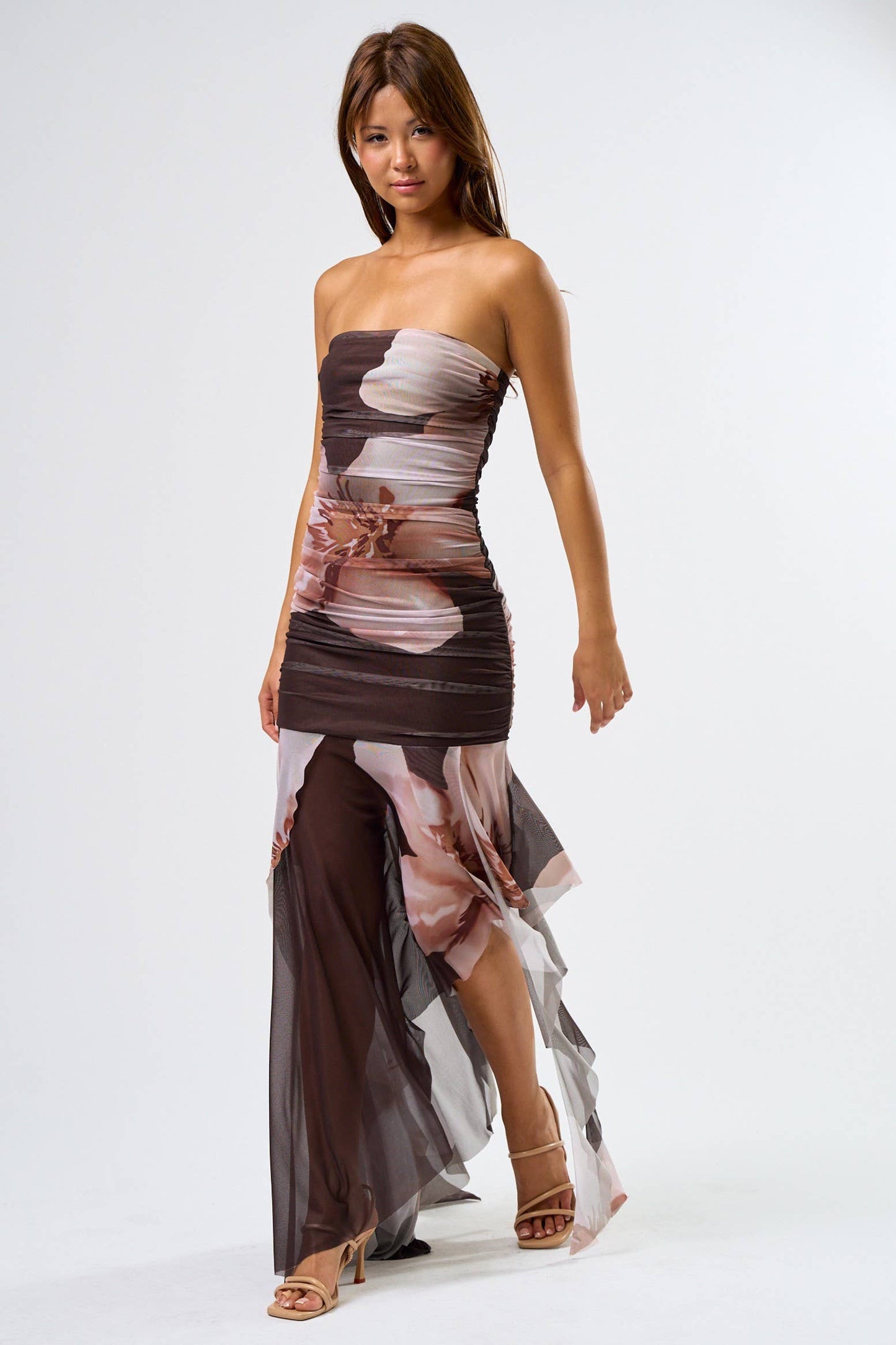 Ruffled Tube Ruched Mini Dress