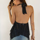Deep V-Neck Babydoll Asymmetrical Lace Halter Top