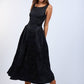 Satin Foral U-Shape Boat Neck Flare Midi Dress