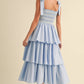 Poplin Tie Strap Tiered Midi Dress