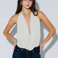 Cowl Neck Plunging Back Tie Top